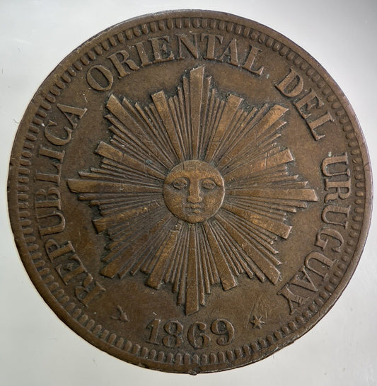1869 Uruguay 4 Centesimos Coin | Fine Collectable Grade