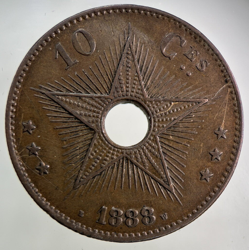 1888 Africa Congo 10 Centimes Coin | Fine Collectable Grade