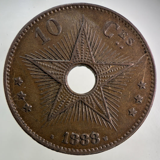 1888 Africa Congo 10 Centimes Coin | Fine Collectable Grade