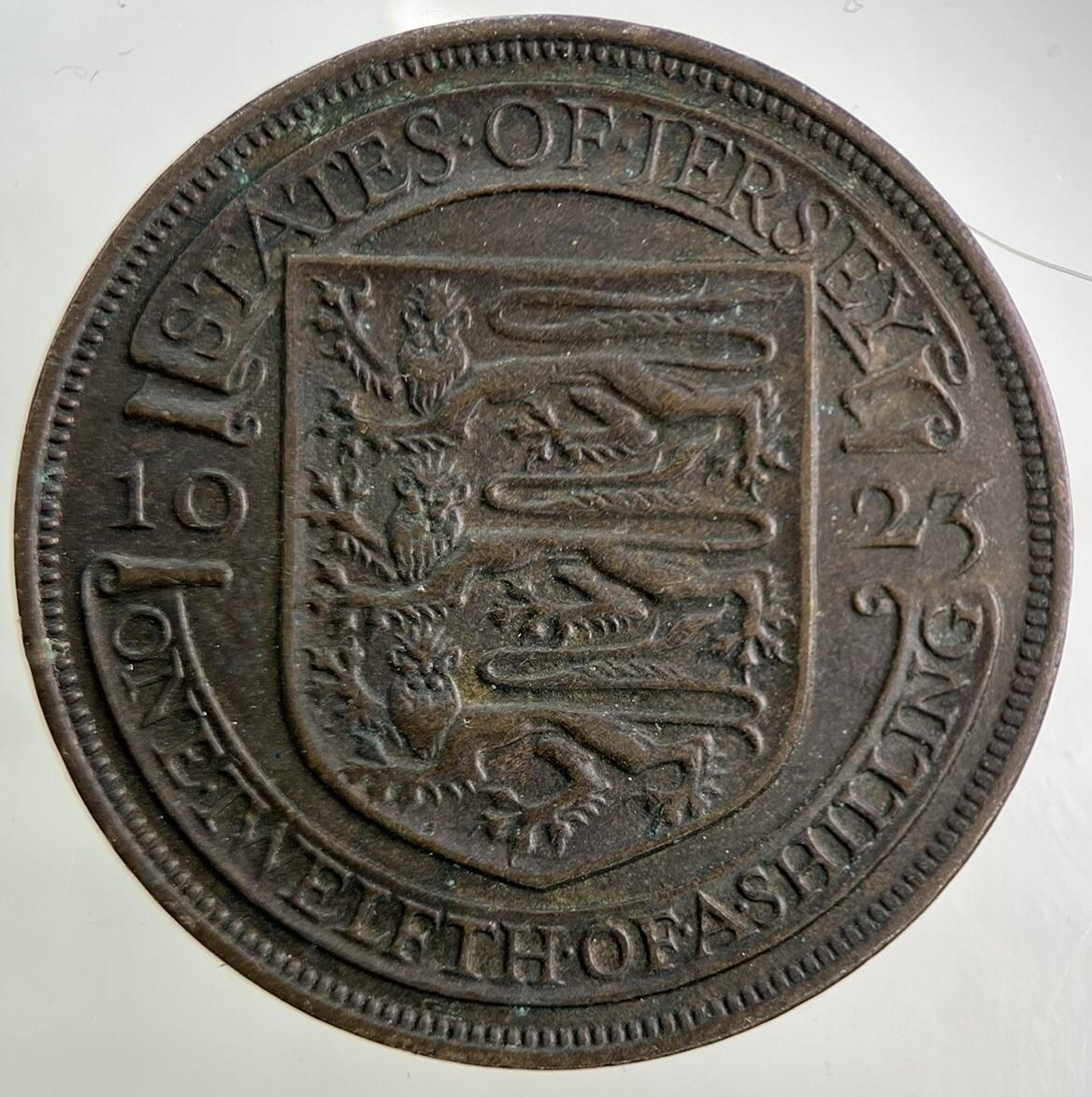 1923 Jersey 1/12 One Twelfth Of A Shilling Coin | Fine Collectable Grade