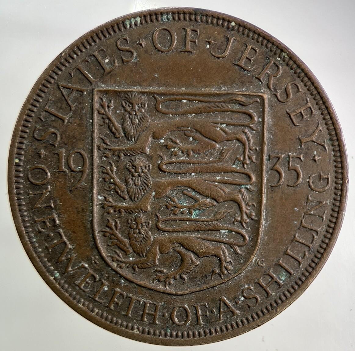 1935 Jersey 1/12 One Twelfth Of A Shilling Coin | Fine Collectable Grade