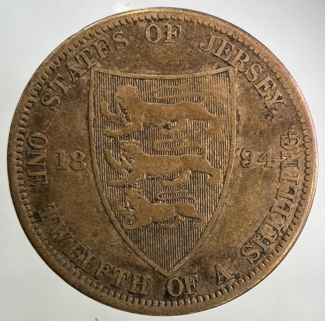 1894 Jersey 1/12 One Twelfth Of A Shilling Coin | Collectable Grade