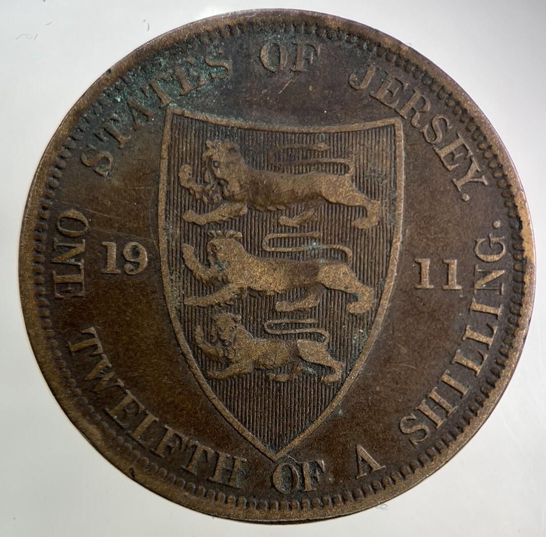 1911 Jersey 1/12 One Twelfth Of A Shilling Coin | Collectable Grade