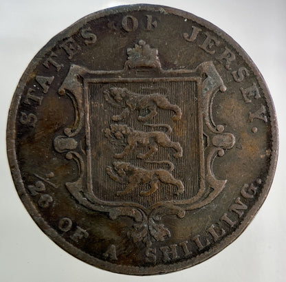 1844 Jersey 1/26 One Twenty-Sixth Of A Shilling Coin | Fine Collectable Grade