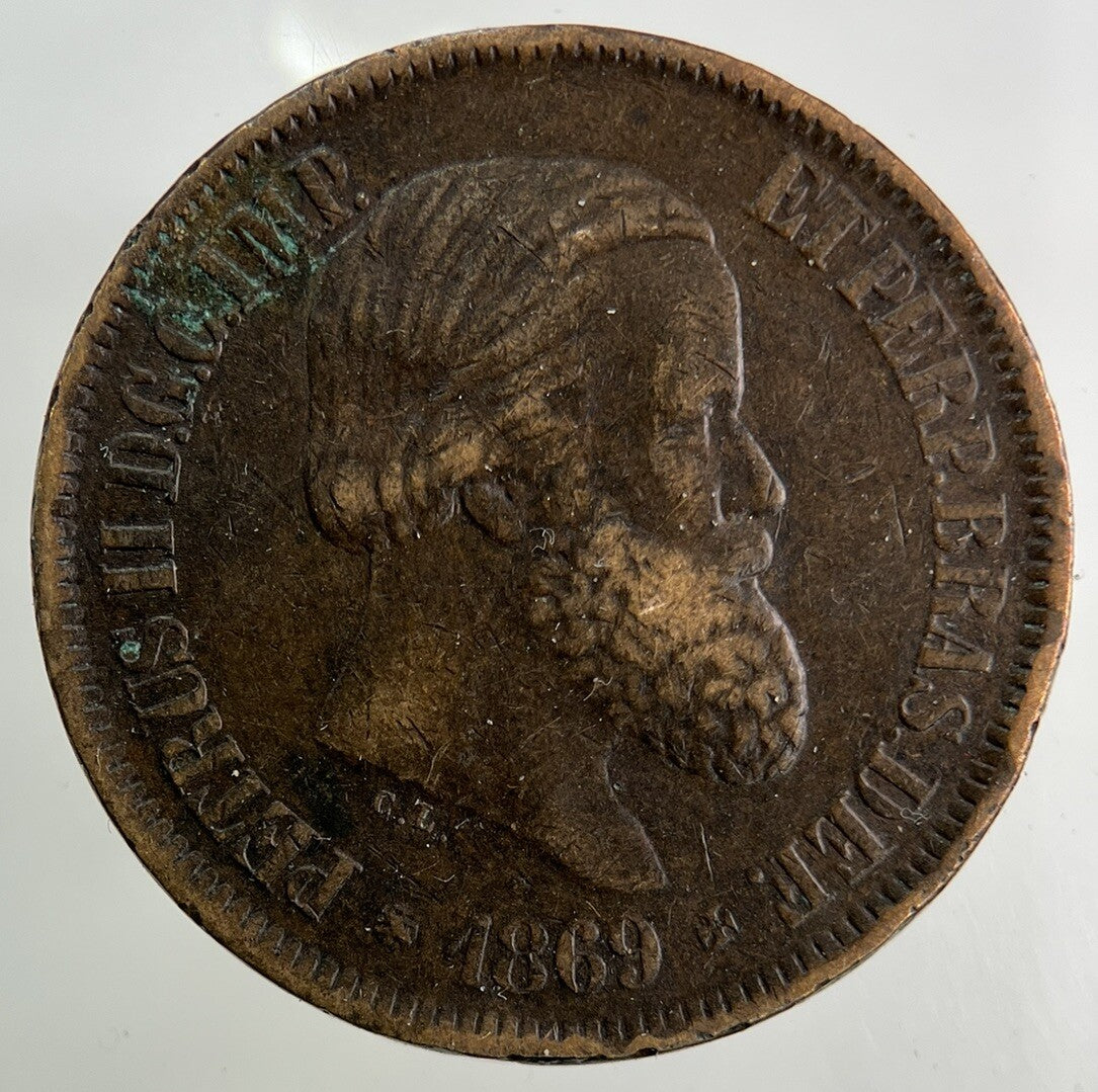 1869 Brazil 20 Reis Coin | Fine Collectable Grade
