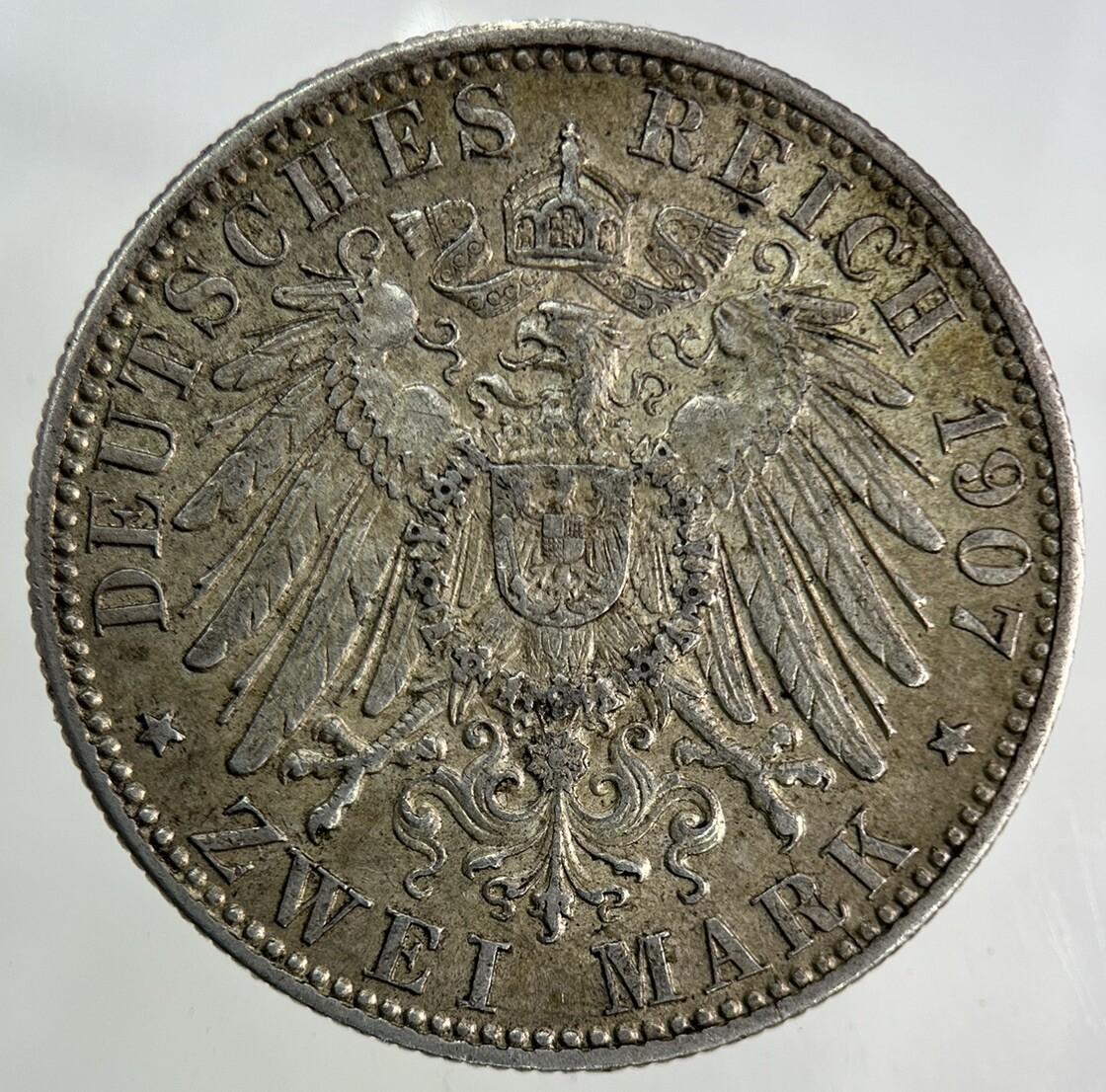 1907 Germany Zwei 2 Marks Silver Coin | Fine Collectable Grade