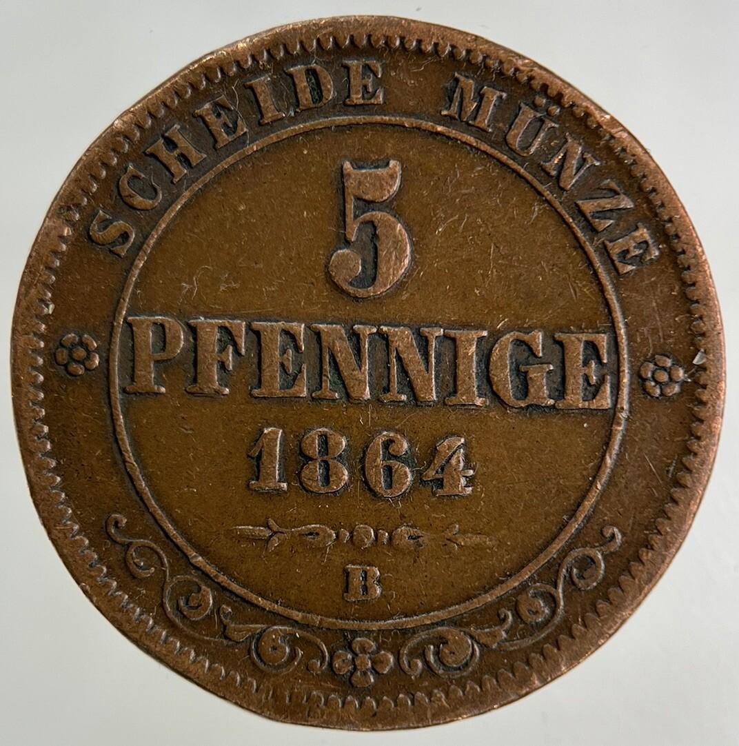 1864 Germany German States 5 Pfennig Coin | Fine Collectable Grade