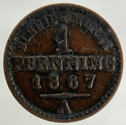 1867 Germany German States 1 Pfennig Coin | Fine Collectable Grade