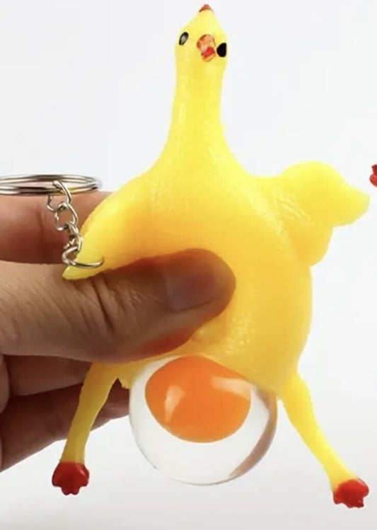 Mini Fun Chicken Laying Egg Rubber Keyring Premium Keychain Gift UK