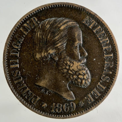 1869 Brazil 20 Reis Coin | Fine Collectable Grade
