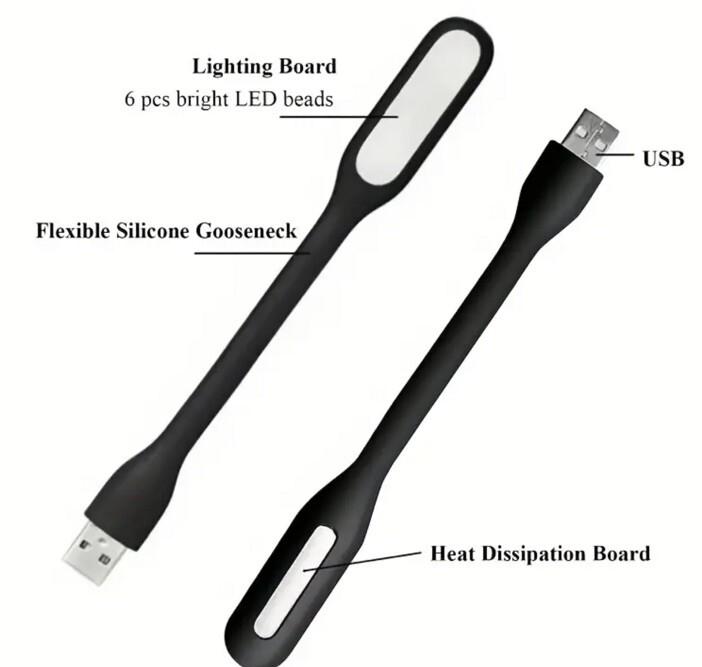 2 x Black Mini LED Night Reading Portable Travel Flexible Lights UK Stock