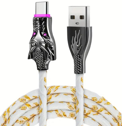 White Glowing Dragon USB A To Type C Cable 100W Fast Charger Data Transfer 1M
