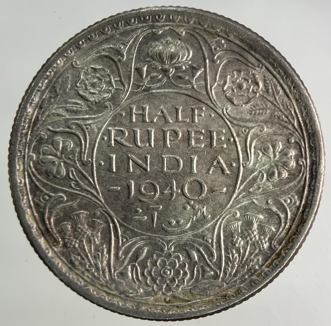 1940 India Half Rupee Silver Coin | Very High Grade