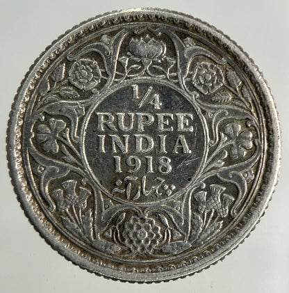 1918 India 1/4 Quarter Rupee Silver Coin | Fine Collectable Grade
