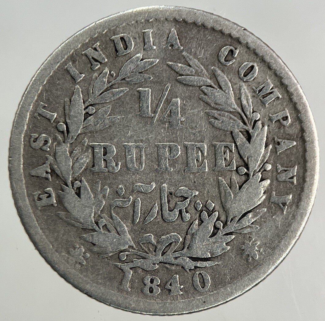 1840 East India Company 1/4 Quarter Rupee Silver Coin | Collectable Grade