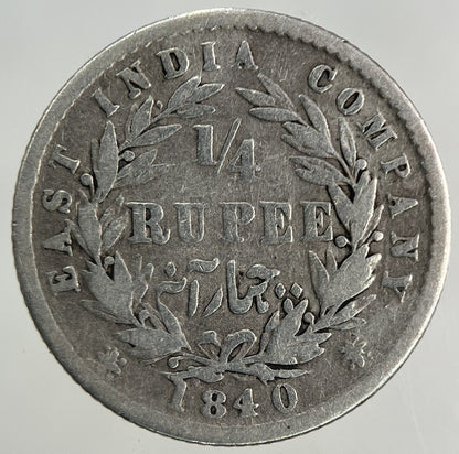 1840 East India Company 1/4 Quarter Rupee Silver Coin | Collectable Grade