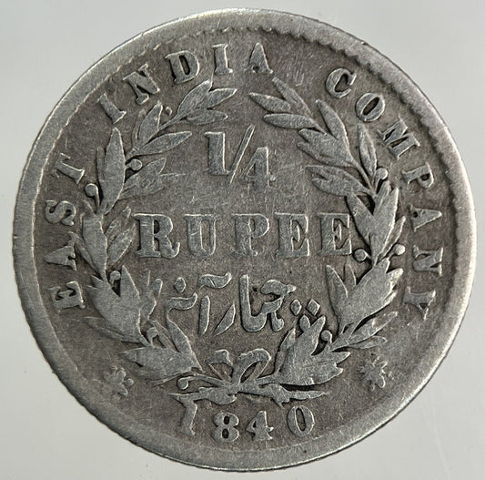 1840 East India Company 1/4 Quarter Rupee Silver Coin | Collectable Grade