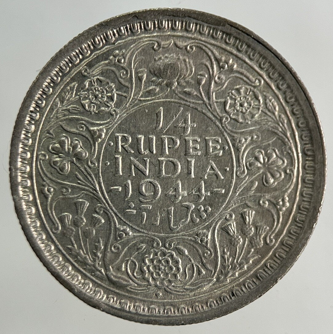 1944 India 1/4 Quarter Rupee Silver Coin | Very High Grade