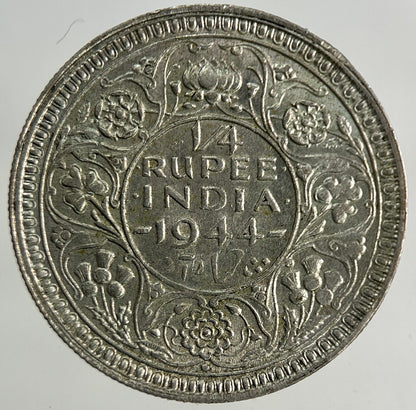 1944 India 1/4 Quarter Rupee Silver Coin | Very High Grade