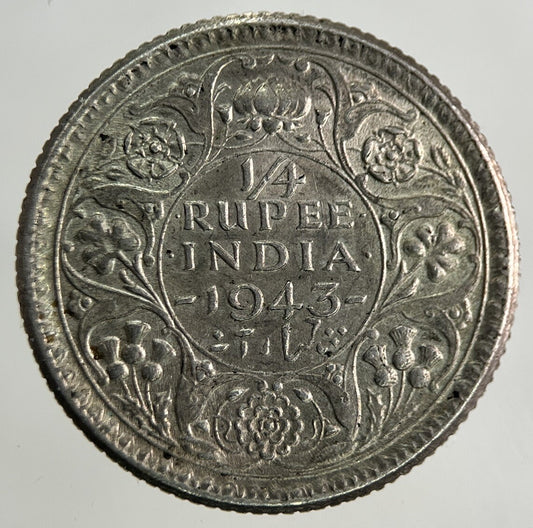 1943 India 1/4 Quarter Rupee Silver Coin | Very High Grade