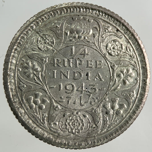 1943 India 1/4 Quarter Rupee Silver Coin | Very High Grade