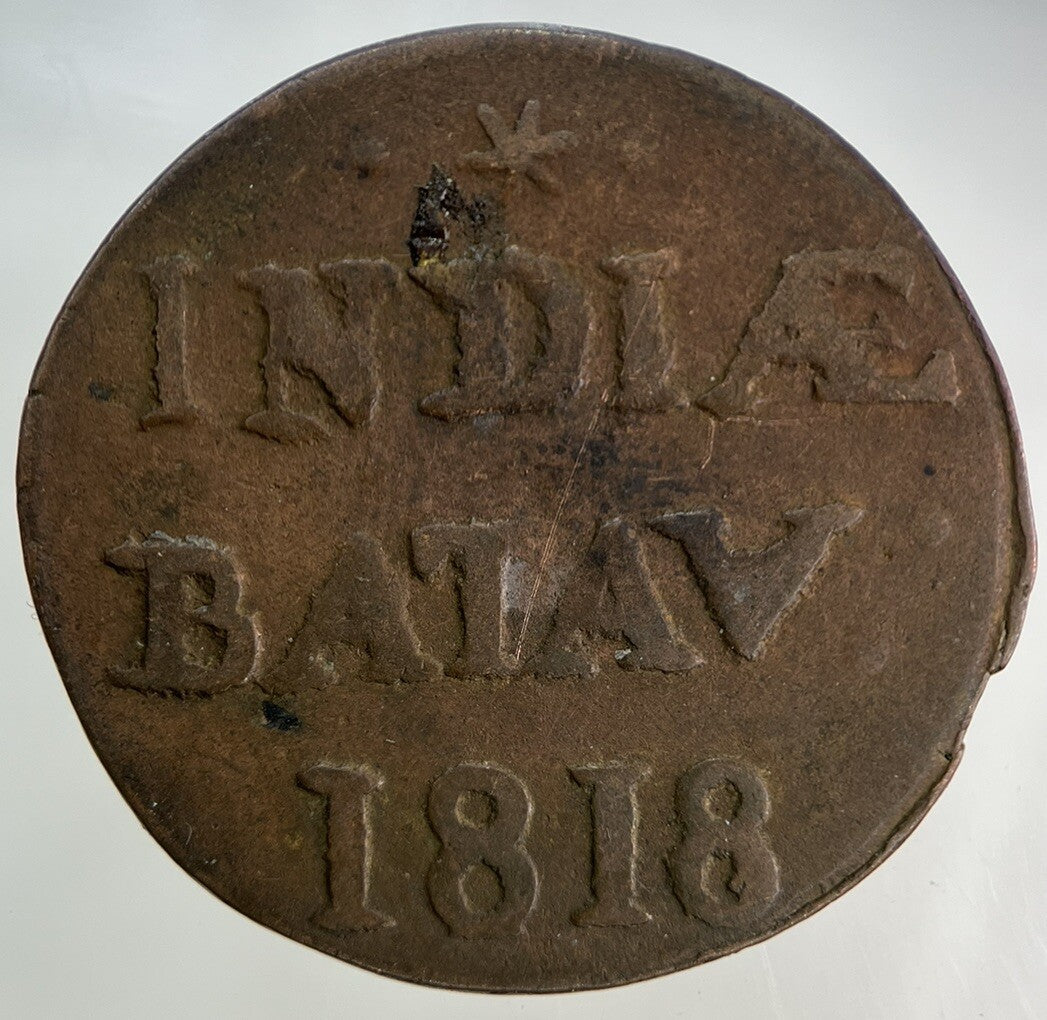 1818 Netherlands Batav East Indies 1/2 Stuiver Coin | Fine Collectable Grade