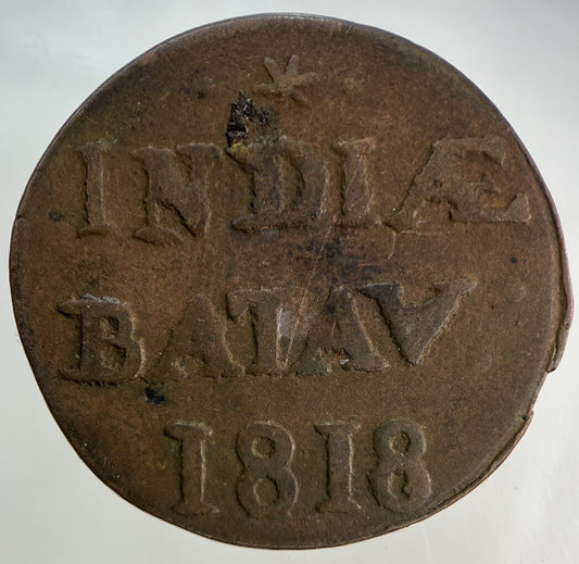 1818 Netherlands Batav East Indies 1/2 Stuiver Coin | Fine Collectable Grade