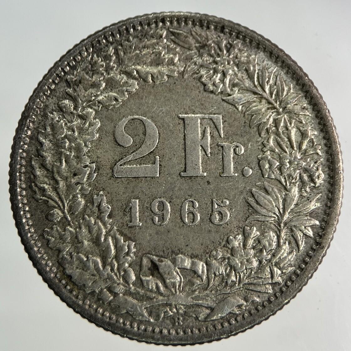1965 Switzerland Swiss 2 Franc Silver Coin | Very High Grade