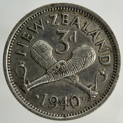 1940 New Zealand Threepence Silver Coin | Very High Grade