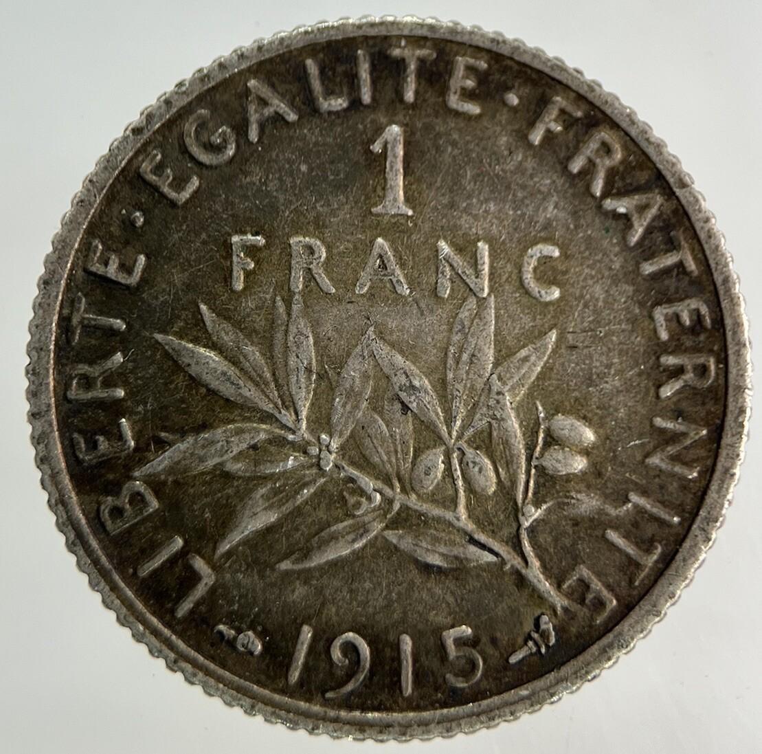 1915 France 1 Franc Silver Coin | Very High Grade