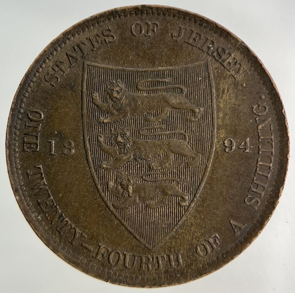 1894 Jersey 1/24 One Twenty Fourth Of A Shilling Coin | Very Fine Grade