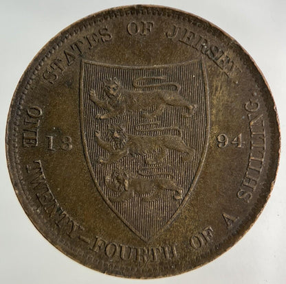 1894 Jersey 1/24 One Twenty Fourth Of A Shilling Coin | Very Fine Grade