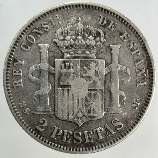 1882 Spain 2 Pesetas Silver Coin | Fine Collectable Grade