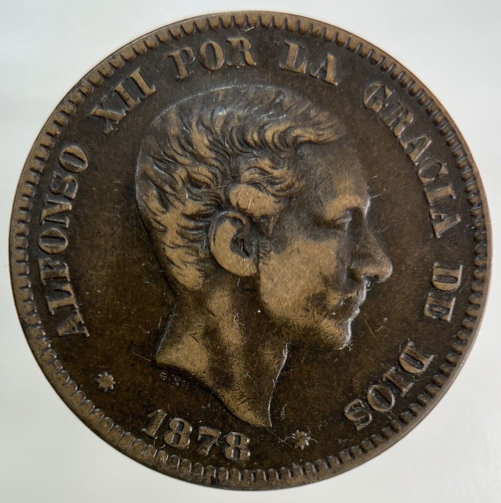 1878 Spain 10 Diez Centimos Coin | Fine Collectable Grade