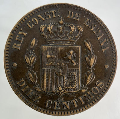 1878 Spain 10 Diez Centimos Coin | Fine Collectable Grade
