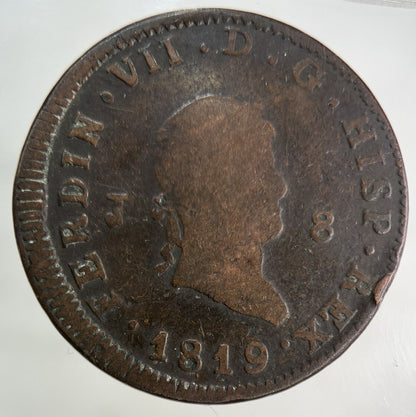 1819 Spain 8 Maravedis Coin | Fine Collectable Grade