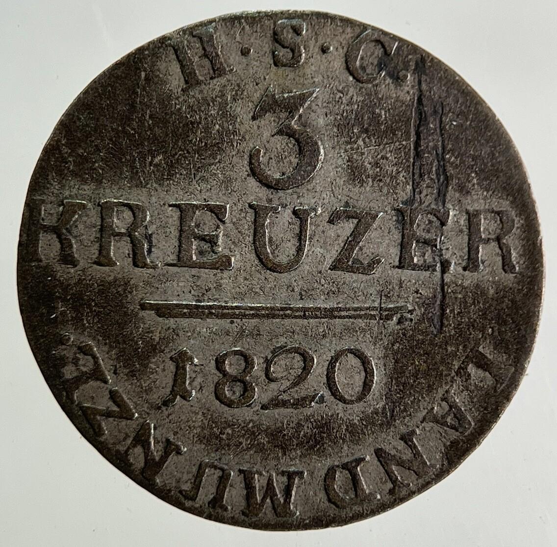 1820 Germany 3 Kreuzer Silver Coin | Very High Grade