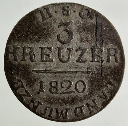 1820 Germany 3 Kreuzer Silver Coin | Very High Grade