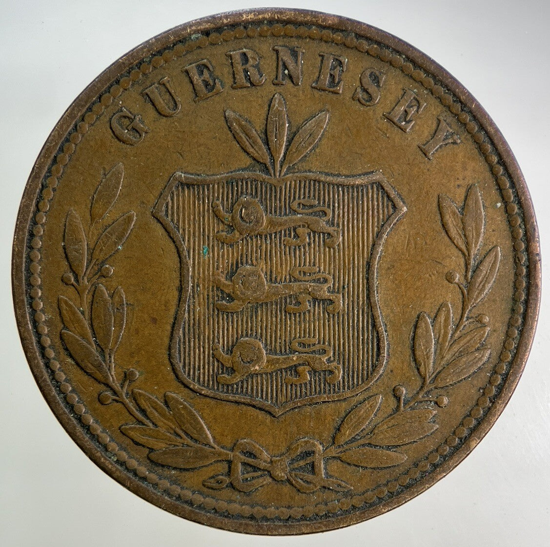 1864 Guernsey 8 Doubles Coin | Fine Collectable Grade