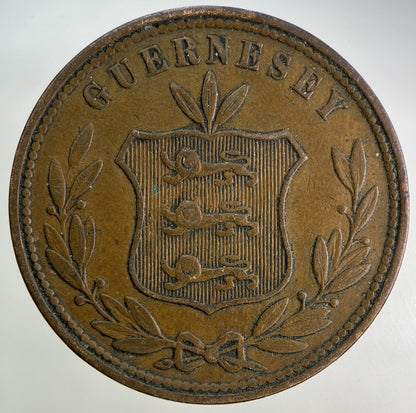 1864 Guernsey 8 Doubles Coin | Fine Collectable Grade