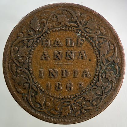 1862 India Half 1/2 Anna Coin | Fine Collectable Grade