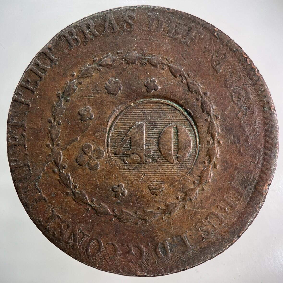 1828 Brazil 40 Reis Coin | Fine Collectable Grade