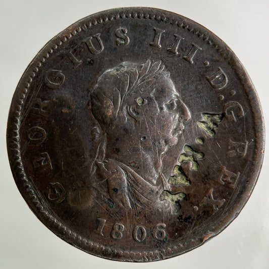 1806 Stamped W Kay George III 3rd Half-Penny Coin | Fine Collectable Grade