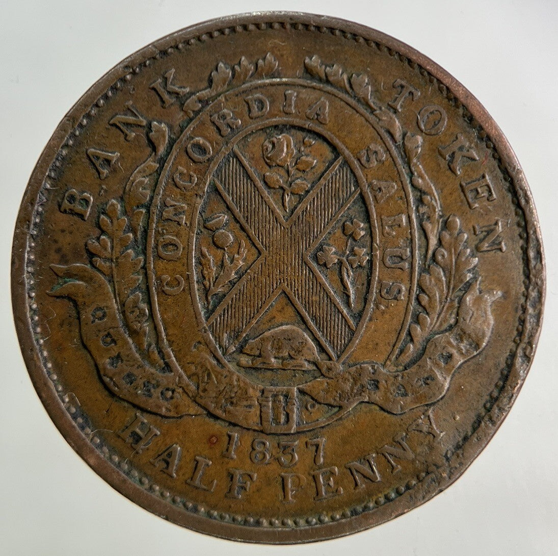 1837 Canada Bank Token Half-Penny Coin | Fine Collectable Grade