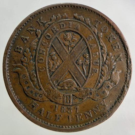 1837 Canada Bank Token Half-Penny Coin | Fine Collectable Grade