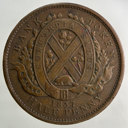 1837 Canada Bank Token Half-Penny Coin | Fine Collectable Grade