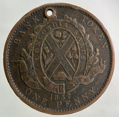 1837 Canada Bank Token One Penny Coin | Fine Collectable Grade