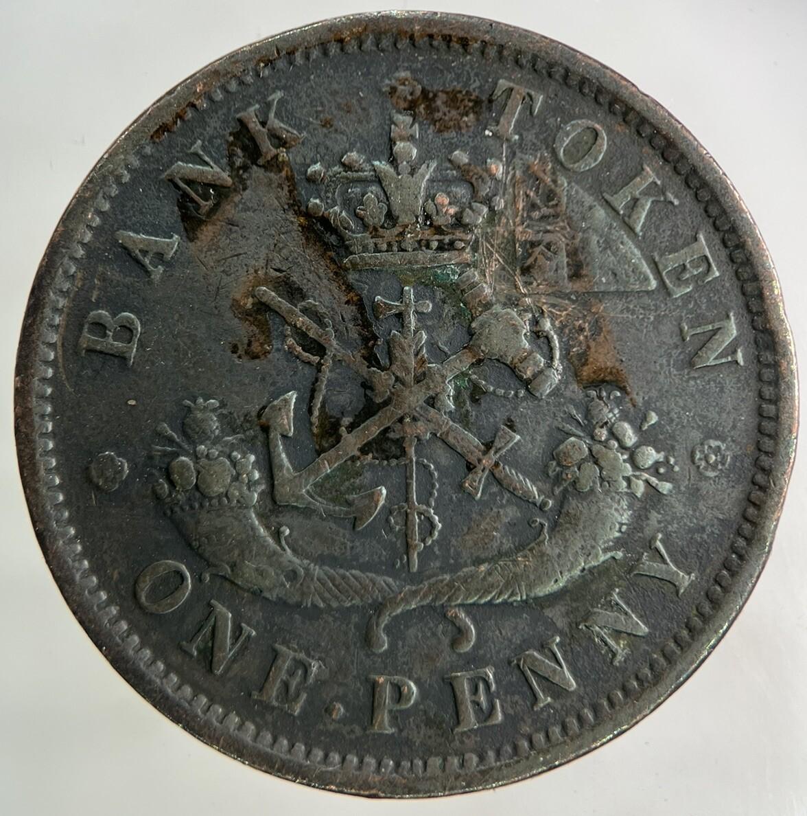 1854 Canada Bank Token One Penny Coin | Fine Collectable Grade