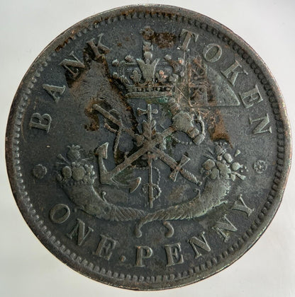 1854 Canada Bank Token One Penny Coin | Fine Collectable Grade