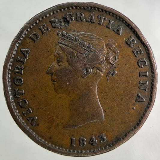 1843 Canada New Brunswick Half-Penny Coin | Fine Collectable Grade